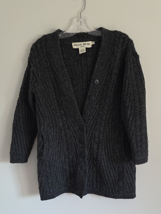 Aran Mor Sweaters - ARAN Mor | chunky cable knit charcoal wool cardigan sweater vintage Sz M
